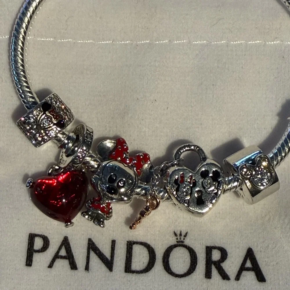 Pandora Silver Bracelet with Red and Black Charms